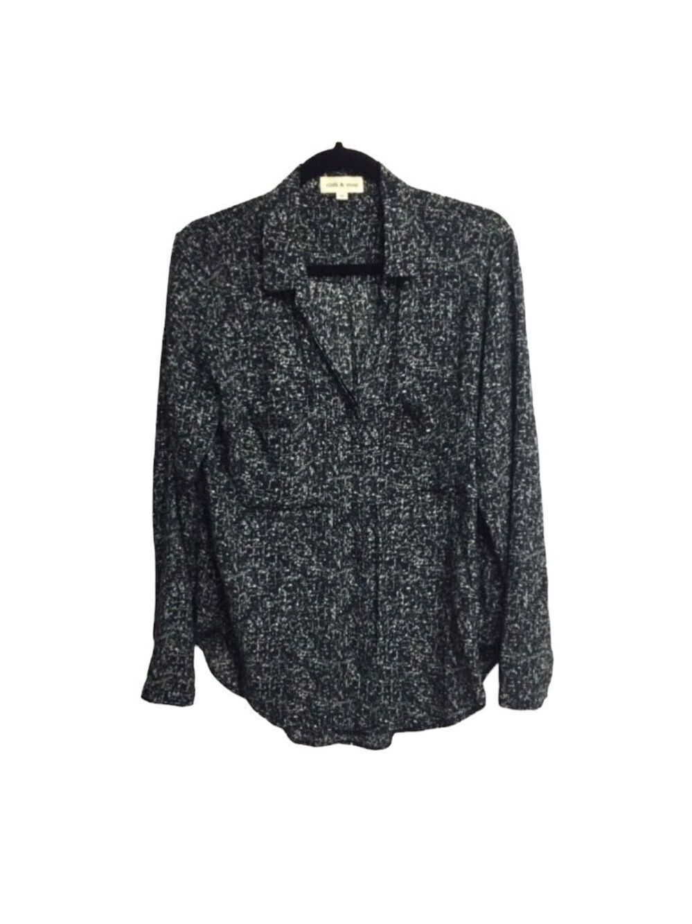 ANTHROPOLOGIE Cloth & Stone Button Down Shirt Blouse Black White Print M